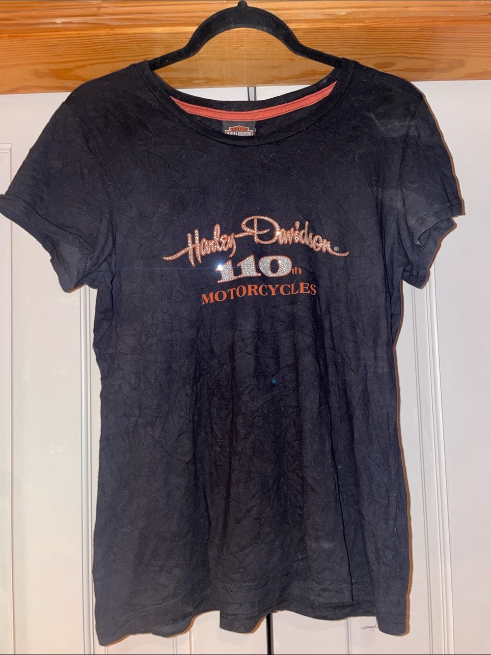 Harley-Davidson Black Tee with Orange 110th Anniversary Script prototype